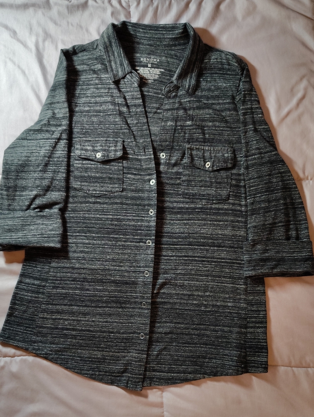 SONOMA Women's Black Striped Button-Front Sweater